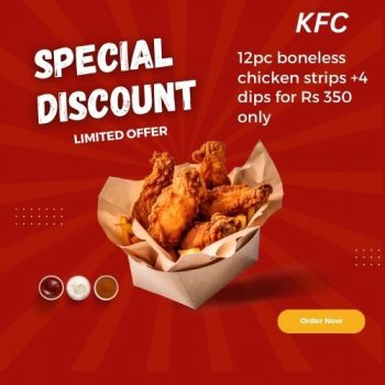KFC Wednesday Offer 12 Piece Boneless Chicken Strips + 4 Dips At Just Rs 350