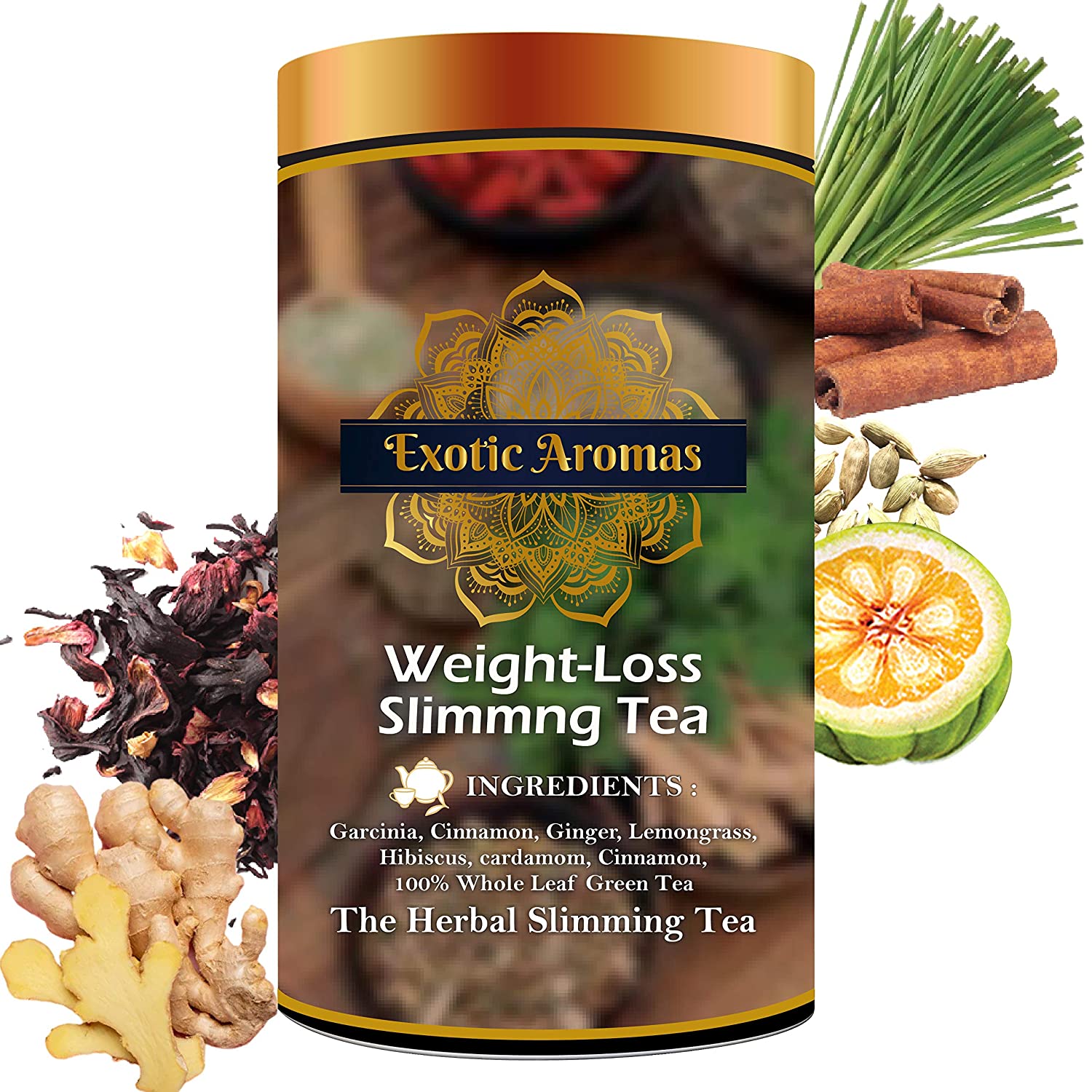 Exotic aroma green tea | green tea for weight loss with garcinia, cinnamon, ginger , lemongrass , hibiscus | 200gm serves 100 cups