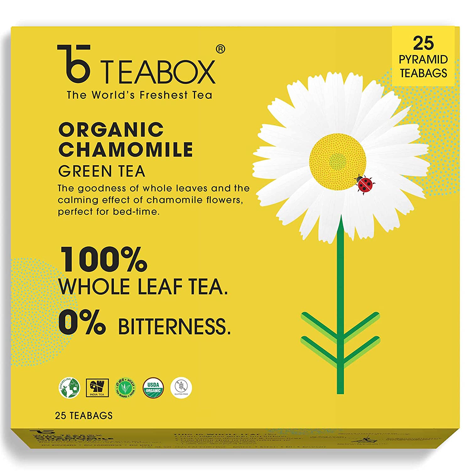 Only leaf 100% natural chamomile green tea | Tea-box chamomile green tea bags 25 bags | stress relief and good sleep  