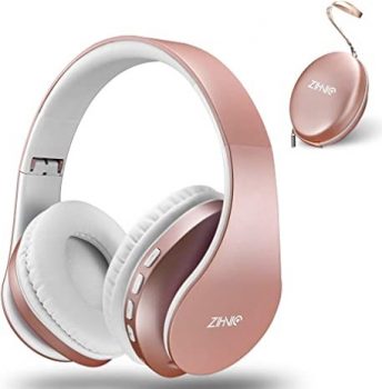 Bluetooth Headphones Over-Ear, Zihnic Foldable Wireless and Wired Stereo Headset Micro SD/TF, FM for Cell Phone,PC,Soft Earmuffs &Light Weight for Prolonged Wearing(Rose Gold)