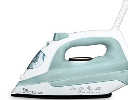 Syska SSI-1600 AMARA 1600 Watt Steam Iron with Mist Spray, Vertical & Horizontal Steam Bursts (Sea Green)