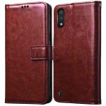 Solimo Flip Leather Mobile Cover Soft & Flexible Back case for Samsung Galaxy M01 (Brown)