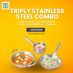 Tri‑ply stainless steel combo cookware set from The Indus Valley for healthy cooking