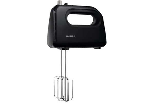 Philips HR3720/10 300 Watt Lightweight Hand Mixer, Blender with 5 speed control settings, stainless steel accessories and 2 years warranty with 2 Attachments (Non-slip Grip, Black)