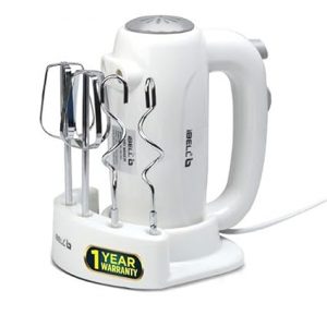 iBELL HM390L PLUS 300-W Hand Mixer Beater/Blender/Electric Cream Maker for Cakes with Base 5 Speed Control and 2 stainless Steel Beaters, 2 Dough Hooks (White) 