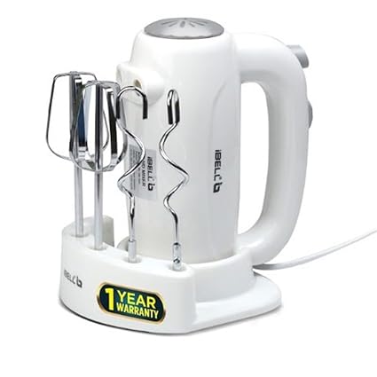 iBELL HM390L PLUS 300-W Hand Mixer Beater/Blender/Electric Cream Maker for Cakes with Base 5 Speed Control and 2 stainless Steel Beaters, 2 Dough Hooks (White)