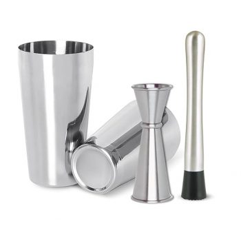 BAB Louie Boston Shaker Set with Peg Measure & Muddler, Stainless Steel Premium Cocktail Shaker Set