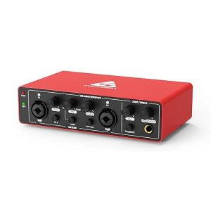 Audio Array AI-04 2x2 Audio Interface | Premium Mic Pre-Amps | 48V Phantom Power Support | 24-bit/192kHz High Fidelity Recording | XLR/MIC/LINE inputs | Plug and Play-No Drivers | Metal Body | Red