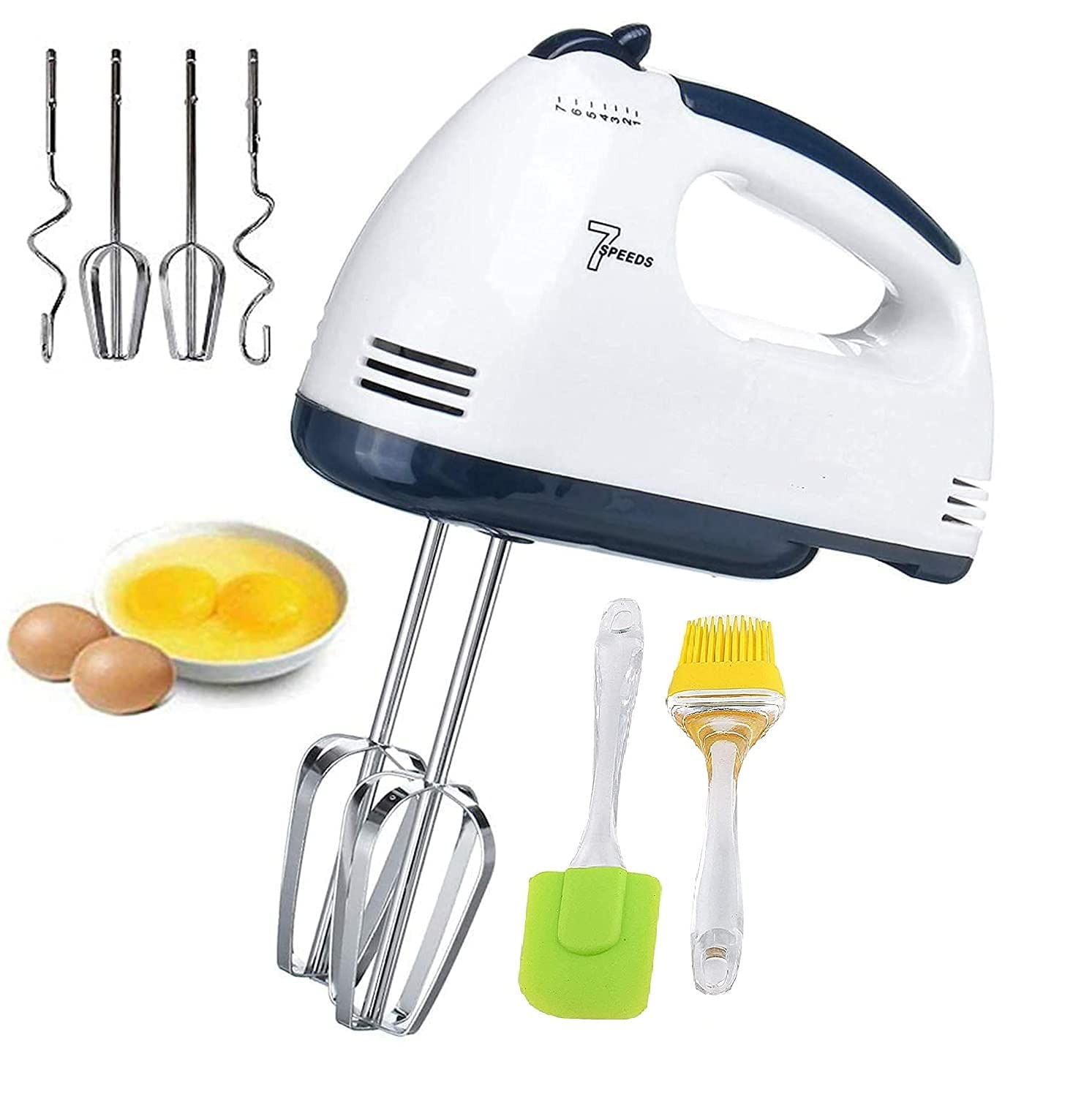 JM SELLER 180 W 2021 Edition Electric Beater High Speed Hand Mixer Egg Beater for Cake Making and Whipping Cream with 7 Speed Control (White) with Free Spatula and Oil Brush