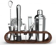Saki Home Decor Cocktail Shaker Gift Set with Wooden Stand