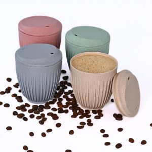 Eha Earth Friendly Retro Coffee Mug with Lid | Tea Cup Set of 4 | 250 ml | Made with Rice Husk | Eco-Friendly Home Products
