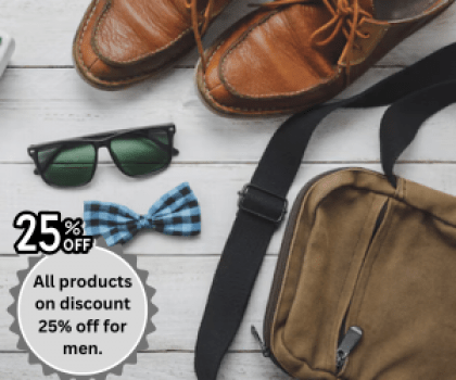 All products on discount 25% off for men.