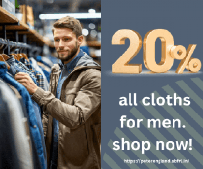 Get 20% off on all cloths for men. shop now!