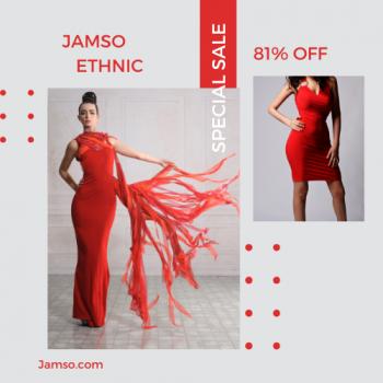 Jamso's offer Get 81% Off On Beautiful Red Georgette Designer Gown