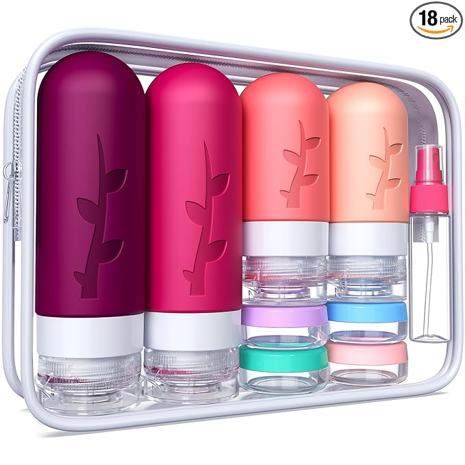 18-Pack TSA Approved Silicone Travel Bottles – Leak-Proof Toiletry Set