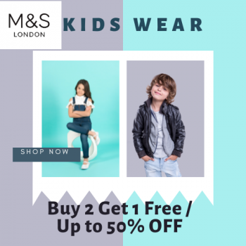 Marks & Spencer-Kidswear Offers – Buy 2 Get 1 Free / Up to 50% OFF