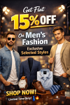 Get Flat 15% OFF On H&M mens fashion Exclusive Selected Styles