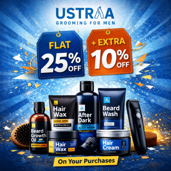 Ustraa-Flat 25% OFF + Extra 10% OFF On Your Purchases