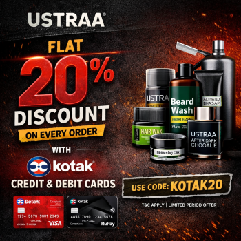 Ustraa- Flat 20% Discount On Every Order With Kotak Credit & Debit cards