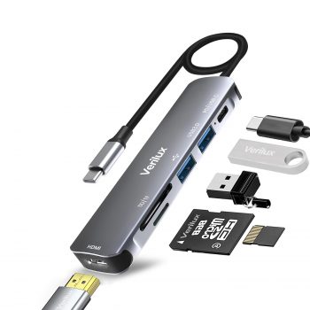 Verilux® USB C Hub 6 in 1 with 87W Power Delivery & USB C Data Transfer Multiport Adapter with 4K@30Hz HDMI SD 60% OFF  Coupon Code & Updated Discount List On Amazon