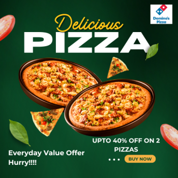 Upto 40% Off On 2 Pizzas" ChatGPT said: Here’s a crisp, compelling short description: “Enjoy up to 40% off on 2 pizzas! Mix, match, and savour your favourites at a deliciously discounted price. Perfect for sharing—or keeping all to yourself!”