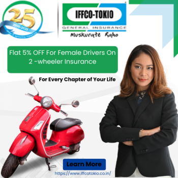 IFFCO Tokio Flat 5% OFF For Female Drivers On 2 -wheeler Insurance