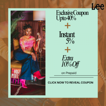 Lee-Exclusive Coupon Upto 40% + Extra 10% Off + Instant 5% (Upto Rs.100) Prepaid Off lee
