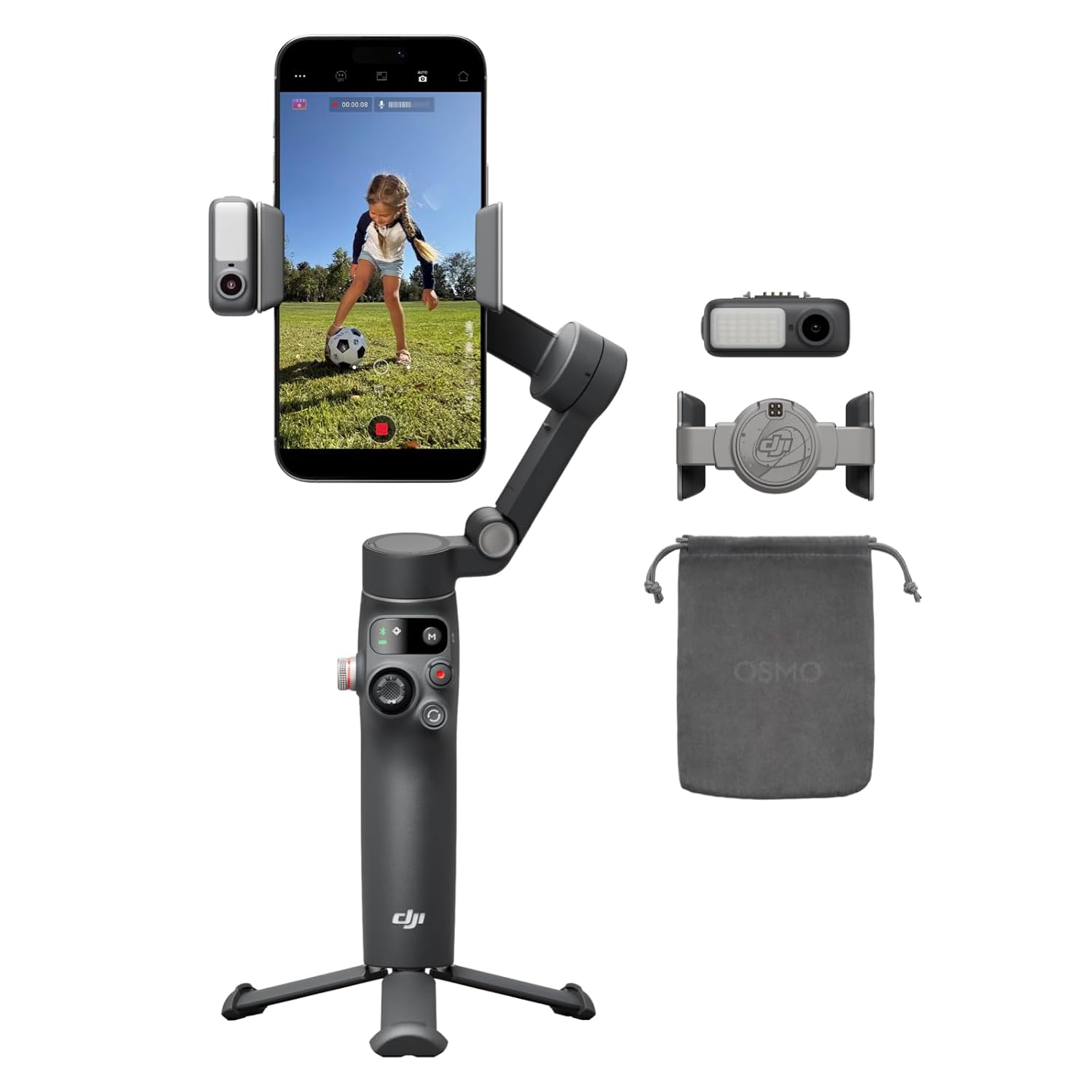 DJI Osmo Mobile 8 Gimbal Stabilizer for Phone, Native Tracking with Audio & Lighting, 360° Pan Rotation
