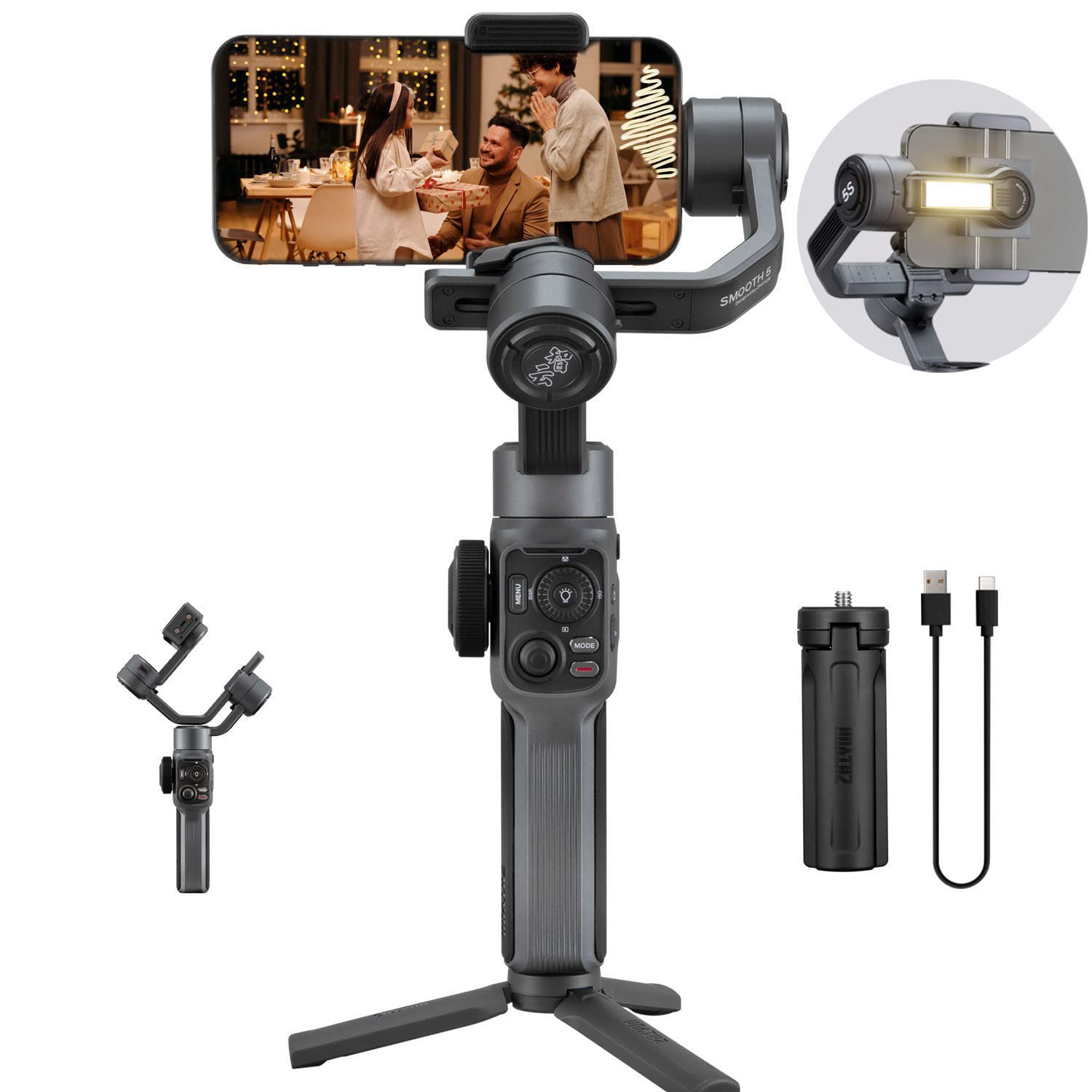 Zhiyun Smooth 5S Smartphone Gimbal Stabilizer 3-Axis with Built-in Fill Light for iPhone Android
