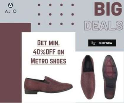 Ajio Get min. 40%OFF on Metro shoes