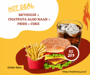 McDonlds McVeggie + Chatpata Aloo Naan + Fries + Coke @ Rs 203