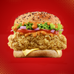 Premium burger with crunchy chicken, Mexican Habanero sauce, cheese,