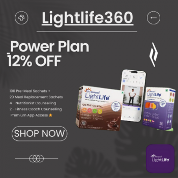 Staying healthy is more affordable with Lightlife 360's Power plan100 Pre-Meal Sachets + 20 Meal Replacement Sachets 4 - Nutritionist Counselling 2 - Fitness Coach Counselling, Premium App Access