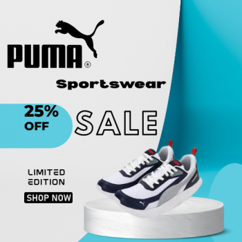 Puma-Sale Up to 25% Off on Sportswear and Footwear.
