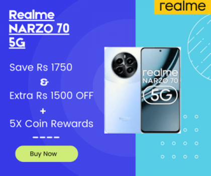 Realme NARZO 70 5G: Save Rs 1750 + Extra Rs 1500 OFF + 5X Coin Rewards With realme coupon code and realme deals