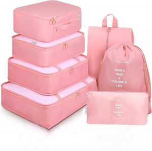 Travel Smart: 7pcs Packing Cube Set with Laundry or Toiletry Bag – Lightweight & Compact (Pink)”