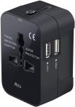RTS All-in-One Worldwide Travel Adapter & USB Wall Charger, Multi Plug Outlet, 2.1A USB, 100–250V