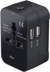 RTS All-in-One Worldwide Travel Adapter & USB Wall Charger, Multi Plug Outlet, 2.1A USB, 100–250V