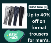 Up to 40% off on formal trousers for men's.