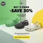 Crocs – Buy 3 Crocs & Save 30% Instantly on Your Order