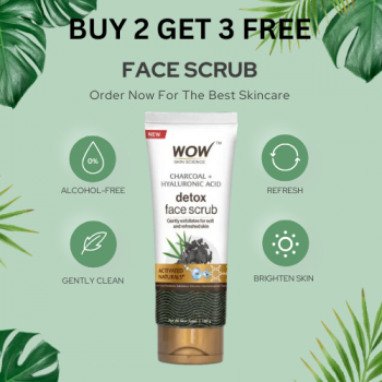 WOW-Charcoal & Hyaluronic Acid Detox Face Scrub - 100 ml - Pack of 2