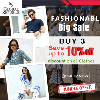 Global Republic Offer: Buy 3 & Get Extra 10% Off at Checkout