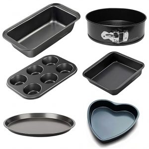 PureBake 6-Piece Bakeware Set Non-Stick Bread Loaf, Muffin Tray, Pizza Pan, Square, Round & Heart Cake Pans – Oven Safe, Durable Baking Tools for Home Bakers, Easy Cleanup - SGS Certified - Combo