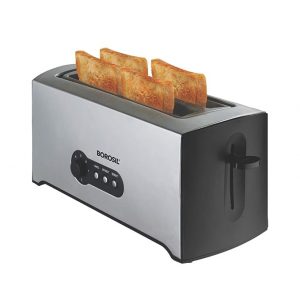 Borosil Krispy 4 Slice Pop-Up Toaster, 1500 Watt, Black