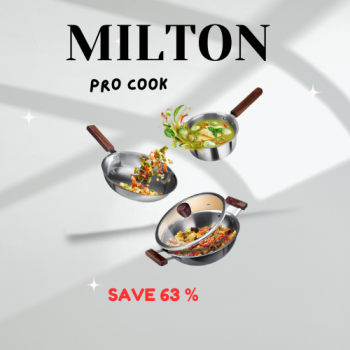 Triply 4Pc Set Sauce Pan/Frying Pan/Kadhai W Gls Lid Wooden Handle (Milton Procook)