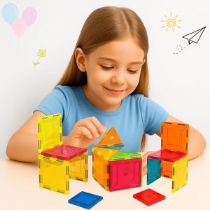 Kidsmate 16-Pcs Magnetic Tiles Set | Brain Boosting Fun & Educational STEM Learning Toy | Strong Magnetic Blocks for Creative Building | Colorful Magnetic Tiles for Boys & Girls 3-8 Yrs - Multicolor