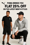 Puma Flat 25% off on the latest men’s styles from Puma – shop now and upgrade your look