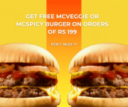 McDonalds Get Free McVeggie or McSpicy Burger On Orders of Rs 199