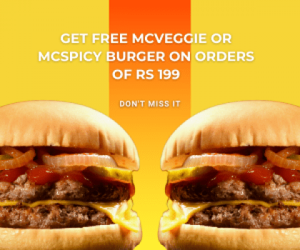 McDonalds Get Free McVeggie or McSpicy Burger On Orders of Rs 199