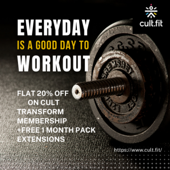 Flat 20% OFF On Cult Transform Membership+FREE 1 Month Pack Extensions